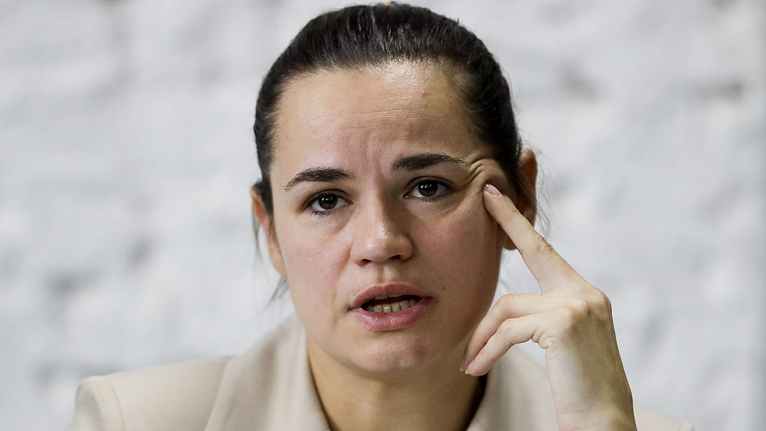 Svetlana Tikhanovskaïa, lors du conférence de presse à Minsk, le 10 août  