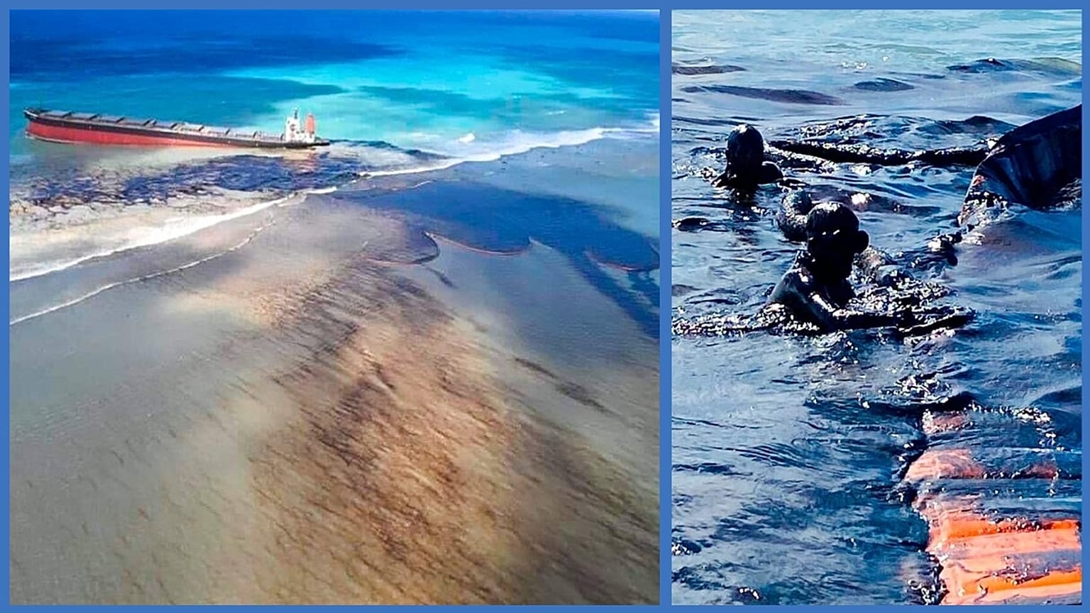 Residents in Mauritius have been using homemade devices to try to limit the damage from the spill.