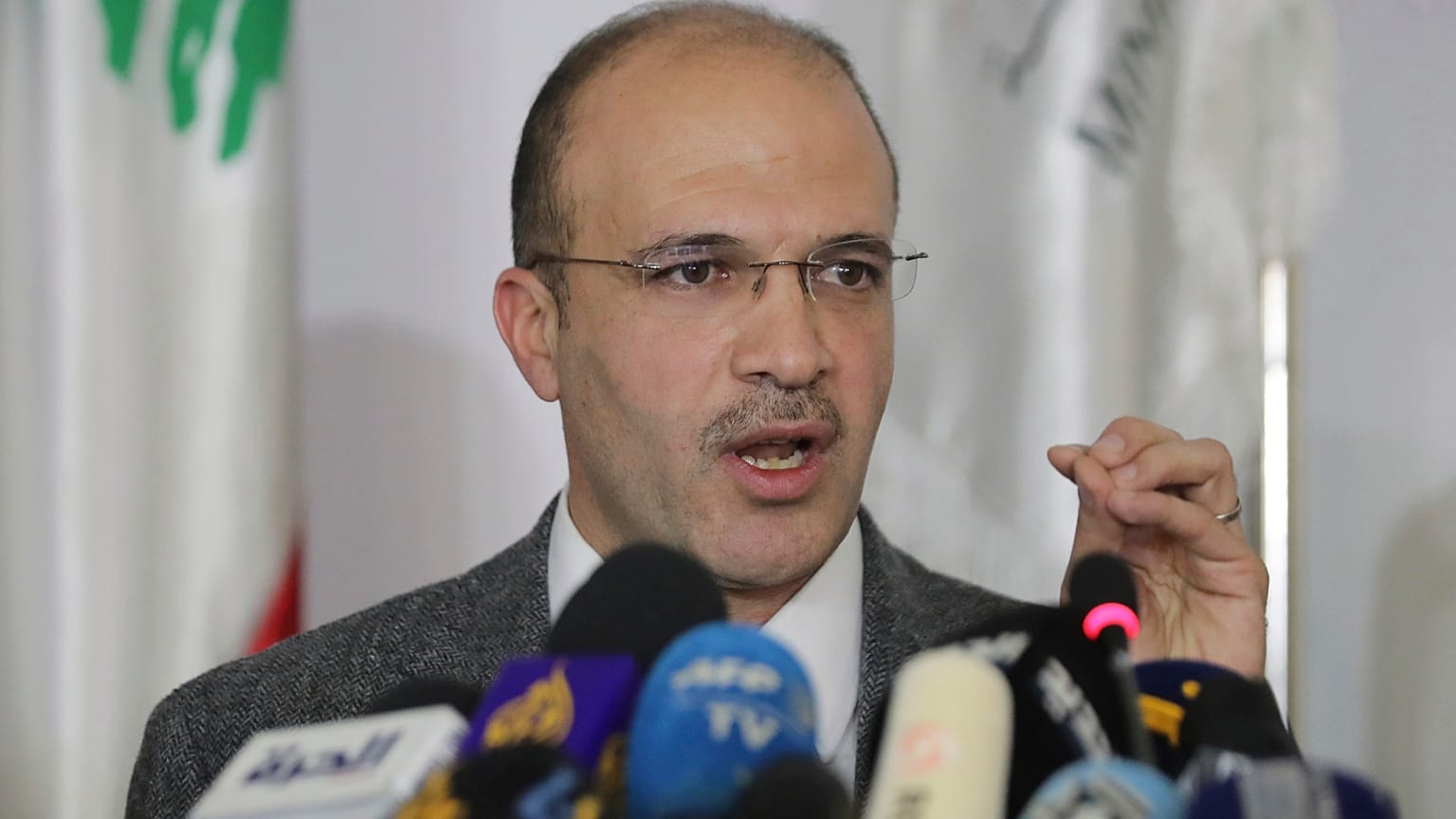 File photo: Lebanese Health Minister Hamad Hassan speaks during a news conference, in Beirut, Lebanon, Friday, Feb. 21, 2020.