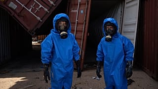 Miembros de la unidad especial de la Seguridad Civil francesa en el puerto de Beirut