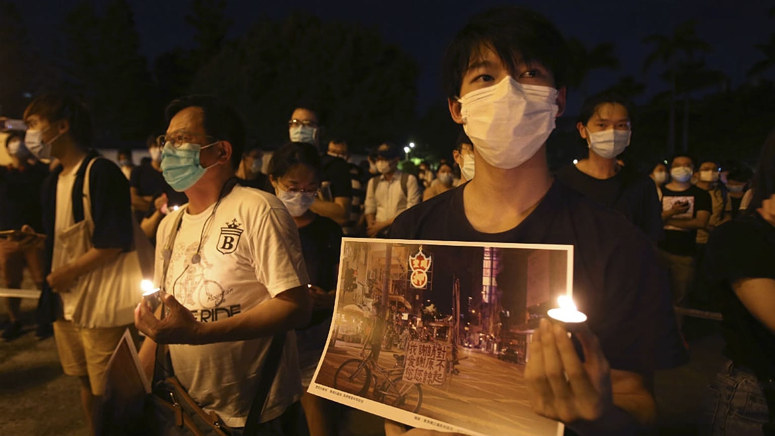 Hundreds of participants attend at Democracy Square in Taipei, Taiwan to mark the 31st anniversary of the Chinese military crackdown in Tiananmen Square