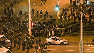 Police move to block demonstrators during a mass rally following the presidential election in Minsk, Belarus,