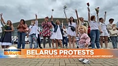 Belarusian women protesting in Minsk.