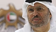 Anwar Gargash speaks to journalists in Dubai, United Arab Emirates, Monday, June 18, 2018. 