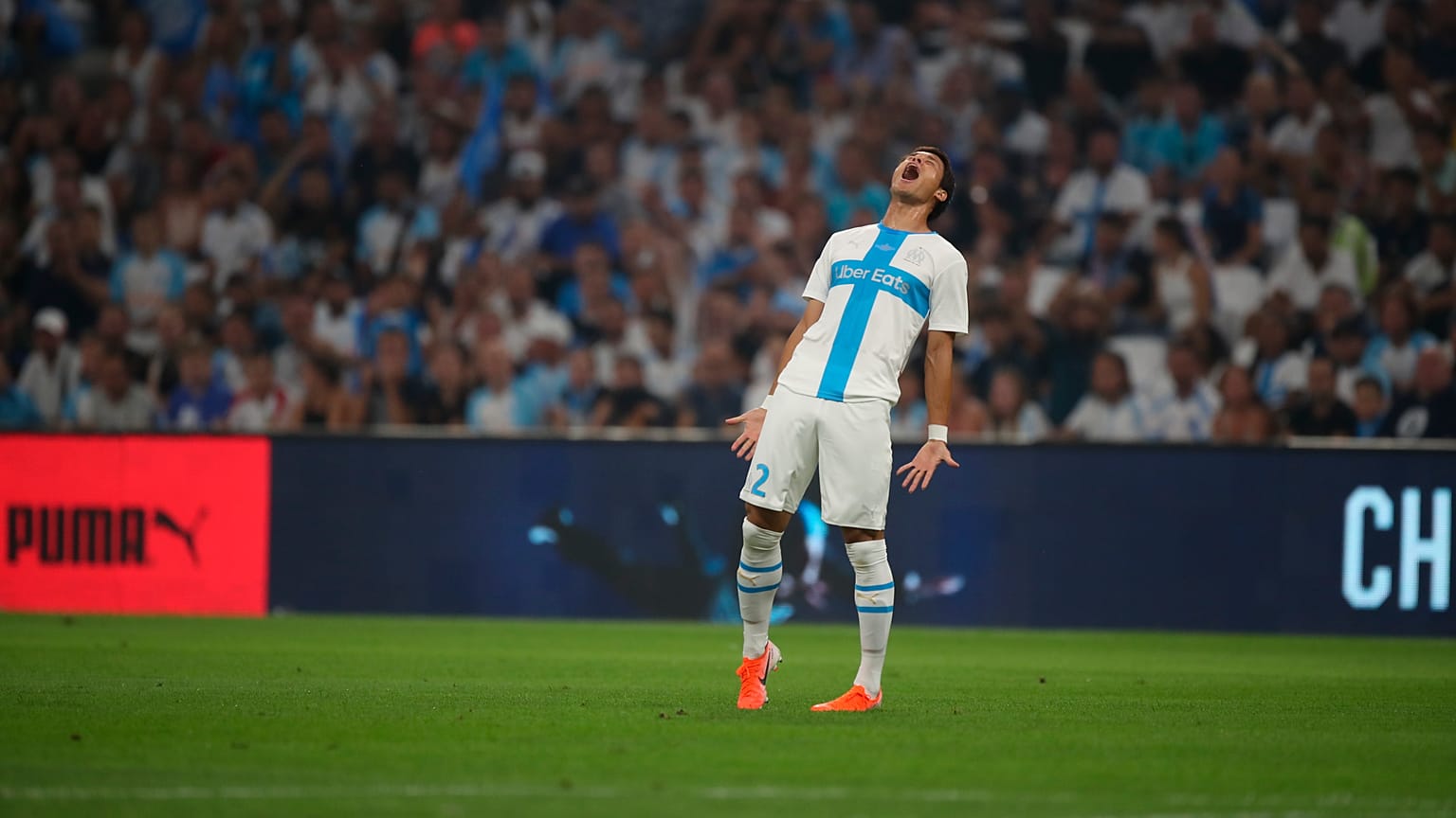 Le joueur de l'OM Hiroki Sakai lors du match contre Saint-Etienne le 1er septembre 2019, Marseille, France