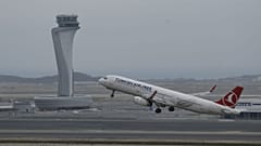 A Turkish Airlines plane takes off from Istanbul Airport in Istanbul