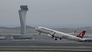 A Turkish Airlines plane takes off from Istanbul Airport in Istanbul