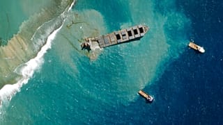 The MV Wakashio off the southeast coast of Mauritius on Aug. 17, 2020