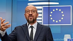 EU-Ratspräsident Charles Michel nach dem Treffen. 