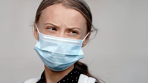 Climate activist Greta Thunberg as she arrives for a meeting with German Chancellor Angela Merkel at the chancellery in Berlin, Germany, Aug. 20, 2020. 