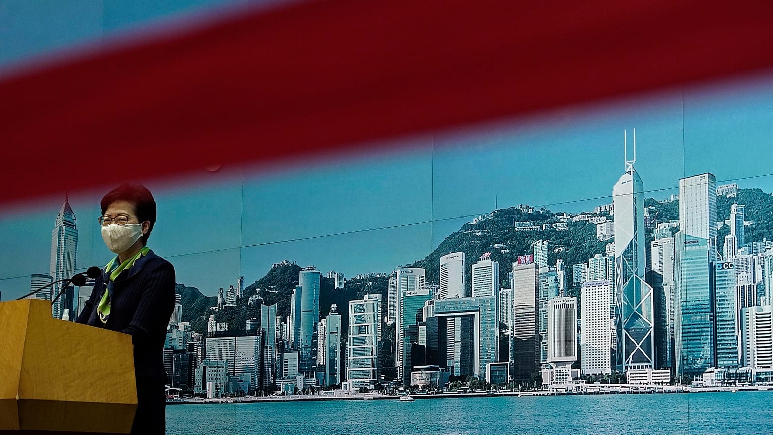 Hong Kong Chief Executive Carrie Lam listens to a reporter's question during a news conference in Hong Kong.