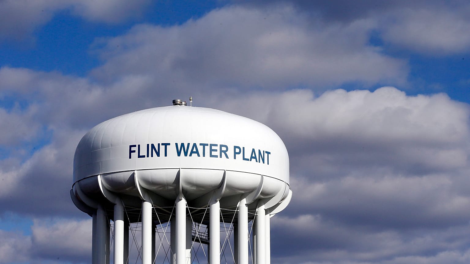 The Flint Water Plant water tower is seen in Flint, Mich. Michigan