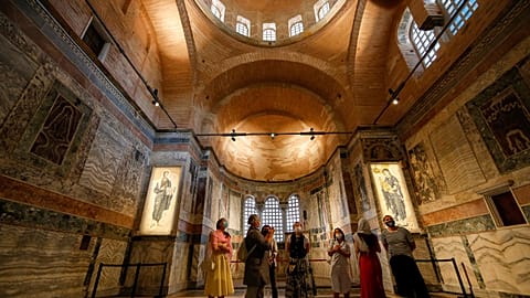 People visit St Saviour in Chora church, known as Kariye in Turkish, in Istanbul.