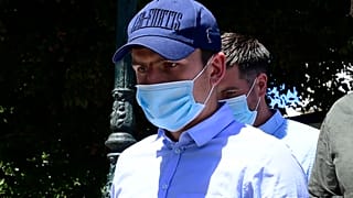 Harry Maguire pictured leaving a court building on the Aegean island of Syros on Saturday.