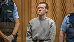 Brenton Harrison Tarrant stands in the dock at the Christchurch High Court for sentencing after pleading guilty.