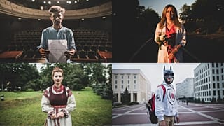 A combination of photographs featuring people participating in the protests demanding fair elections in Belarus