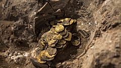 A hoard of gold coins discovered at an archeological site in central Israel.
