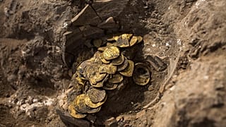 A hoard of gold coins discovered at an archeological site in central Israel.