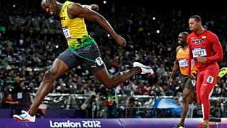 In this Aug. 5, 2012, file photo, Jamaica's Usain Bolt crosses the finish line to win gold in the men's 100-metre final in the Olympic Stadium at the 2012 Summer Olympics.