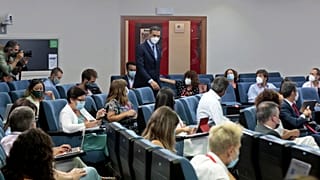 Pedro Sánchez durante la rueda de prensa