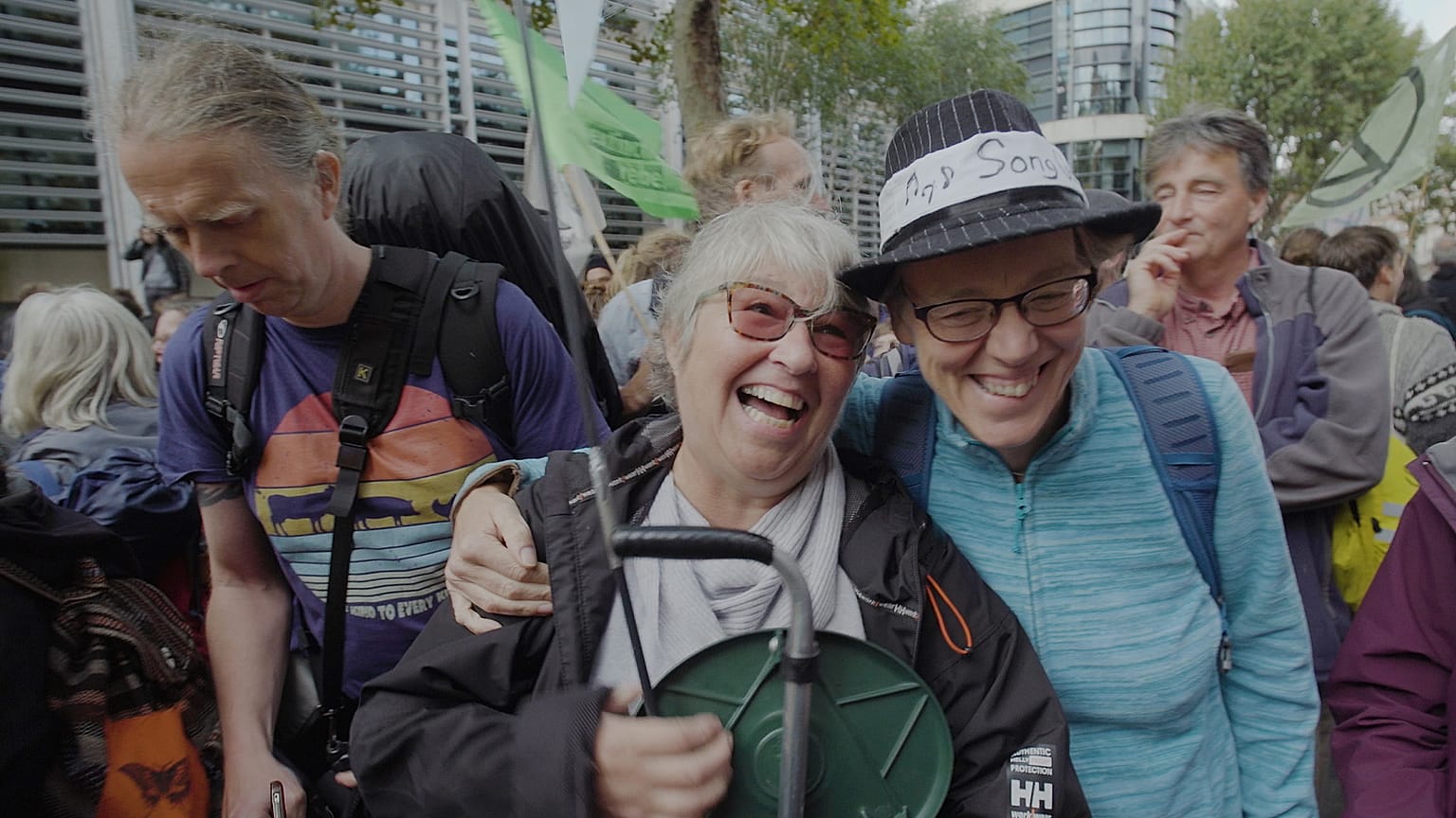 Sylvia Dell (middle) at Extinction Rebellion Protests in October 2019