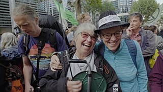 Sylvia Dell (middle) at Extinction Rebellion Protests in October 2019