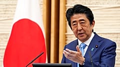 Japan's Prime Minister Shinzo Abe speaks during a press conference at his official residence in Tokyo on May 4, 2020