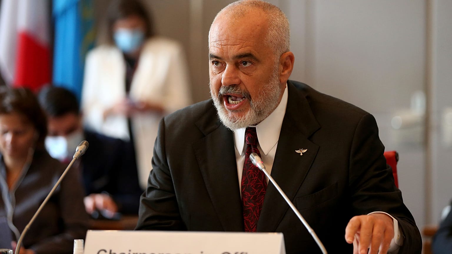 Albanian prime minister Edi Rama at the Hofburg palace in Vienna, Austria, Friday, Aug. 28, 2020