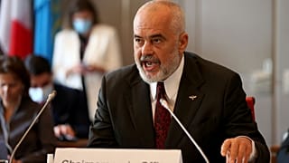 Albanian prime minister Edi Rama at the Hofburg palace in Vienna, Austria, Friday, Aug. 28, 2020