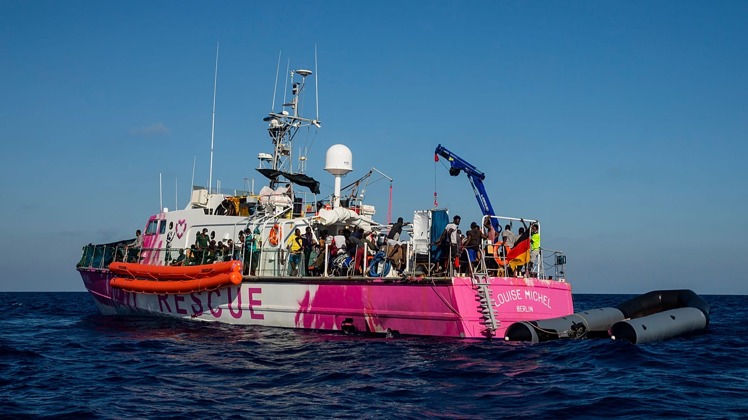 The Louise Michel rescue vessel in the Central Mediterranean sea, Saturday, Aug. 29, 2020.