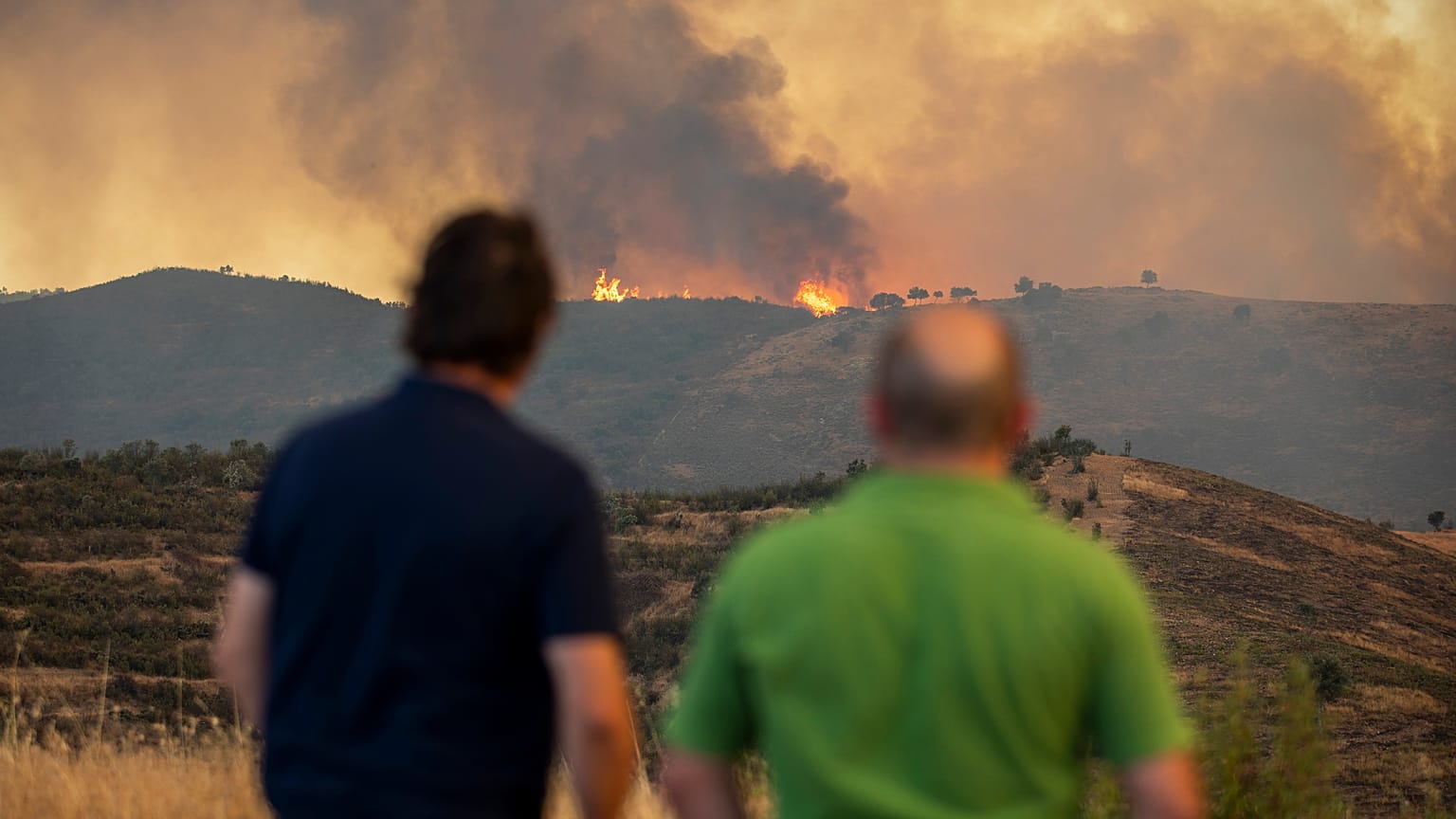 Wildfires advance in Almonaster la Real in Huelva, Spain.
