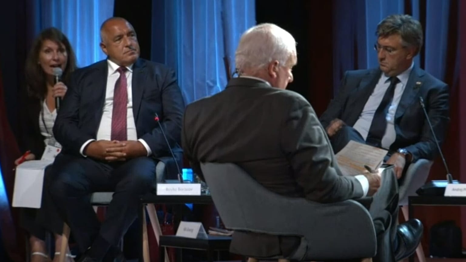 European leaders speak on a panel at an economic forum in Slovenia