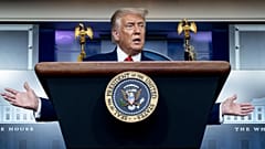 President Donald Trump speaks during a news conference