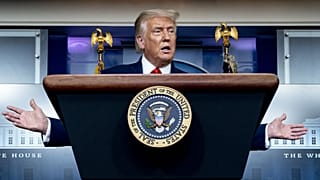 President Donald Trump speaks during a news conference