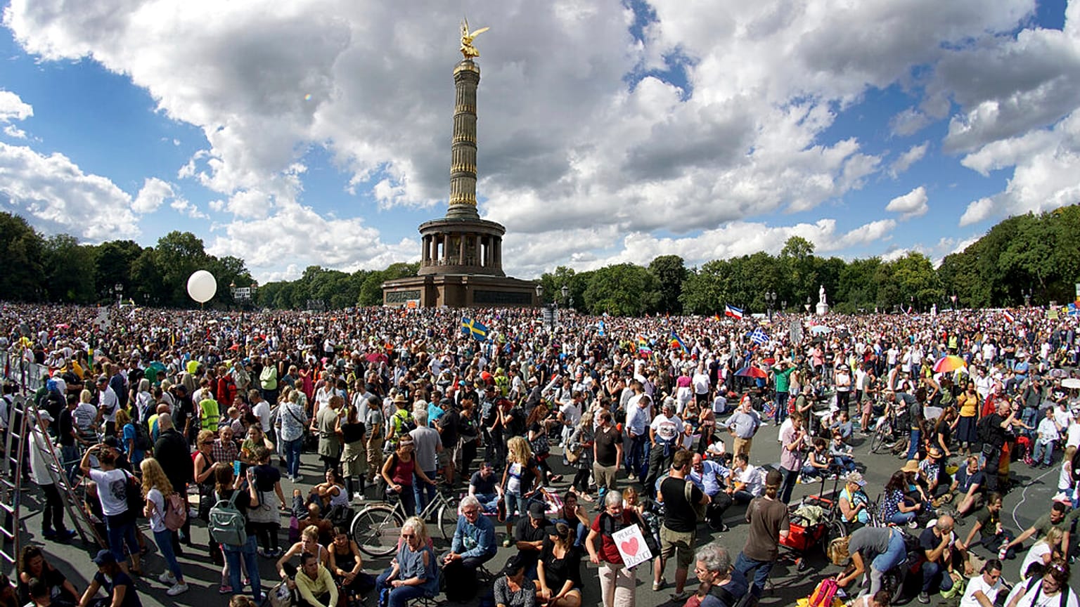 Protest rally in Berlin - Aug. 29, 2020 against new coronavirus restrictions in Germany. 