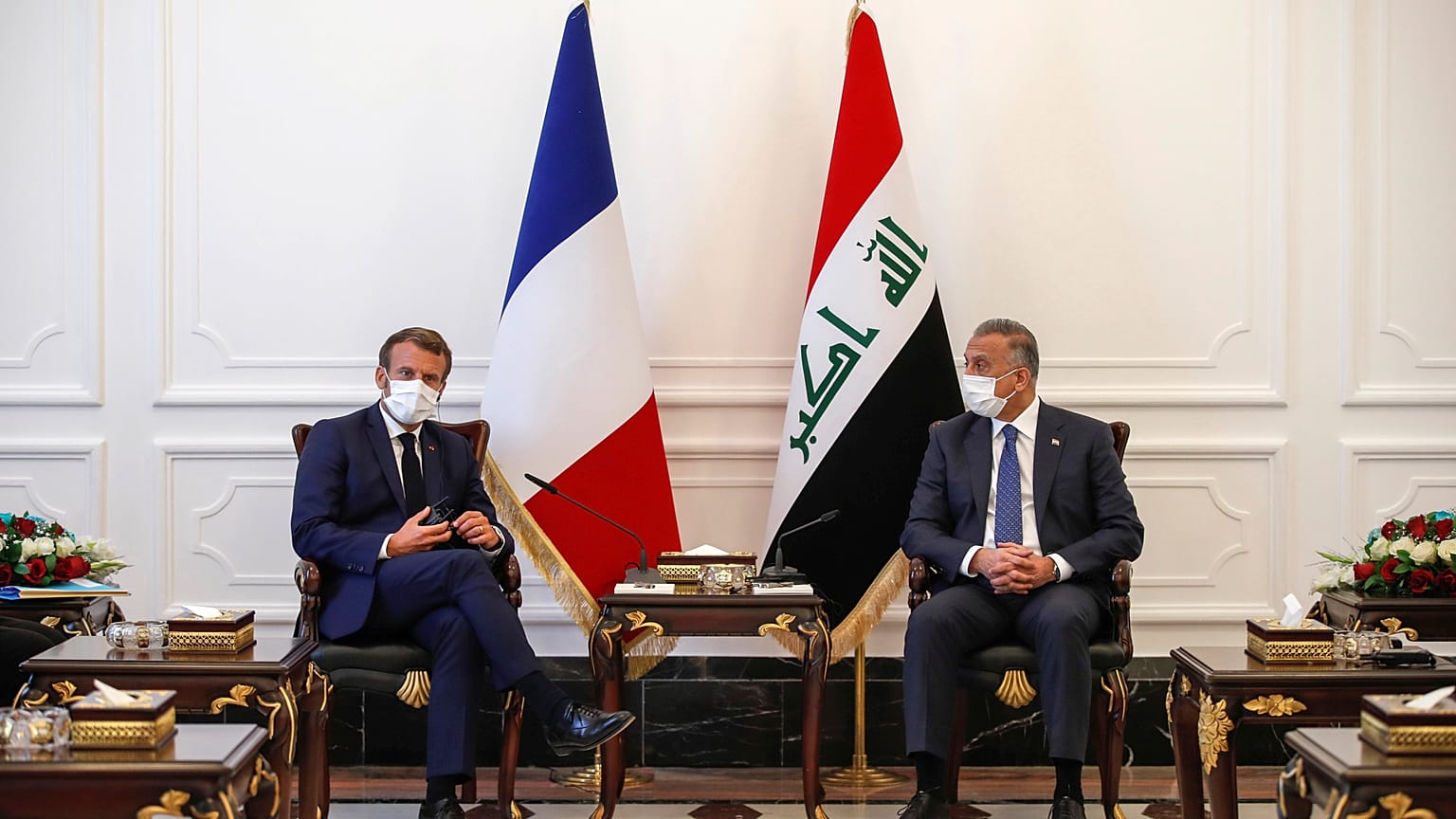 امانوئل ماکرون و مصطفی کاظمی در بغداد