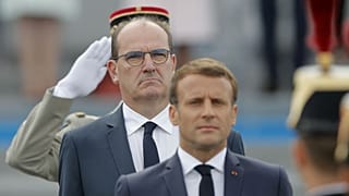 France's President Emmanuel Macron, right, and France's Prime Minister Jean Castex, left,