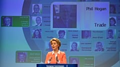 A year ago: European Commission President Ursula von der Leyen announces Ireland's Phil Hogan as candidate for EU Trade Commissioner in Brussels,  Sept. 10, 2019.