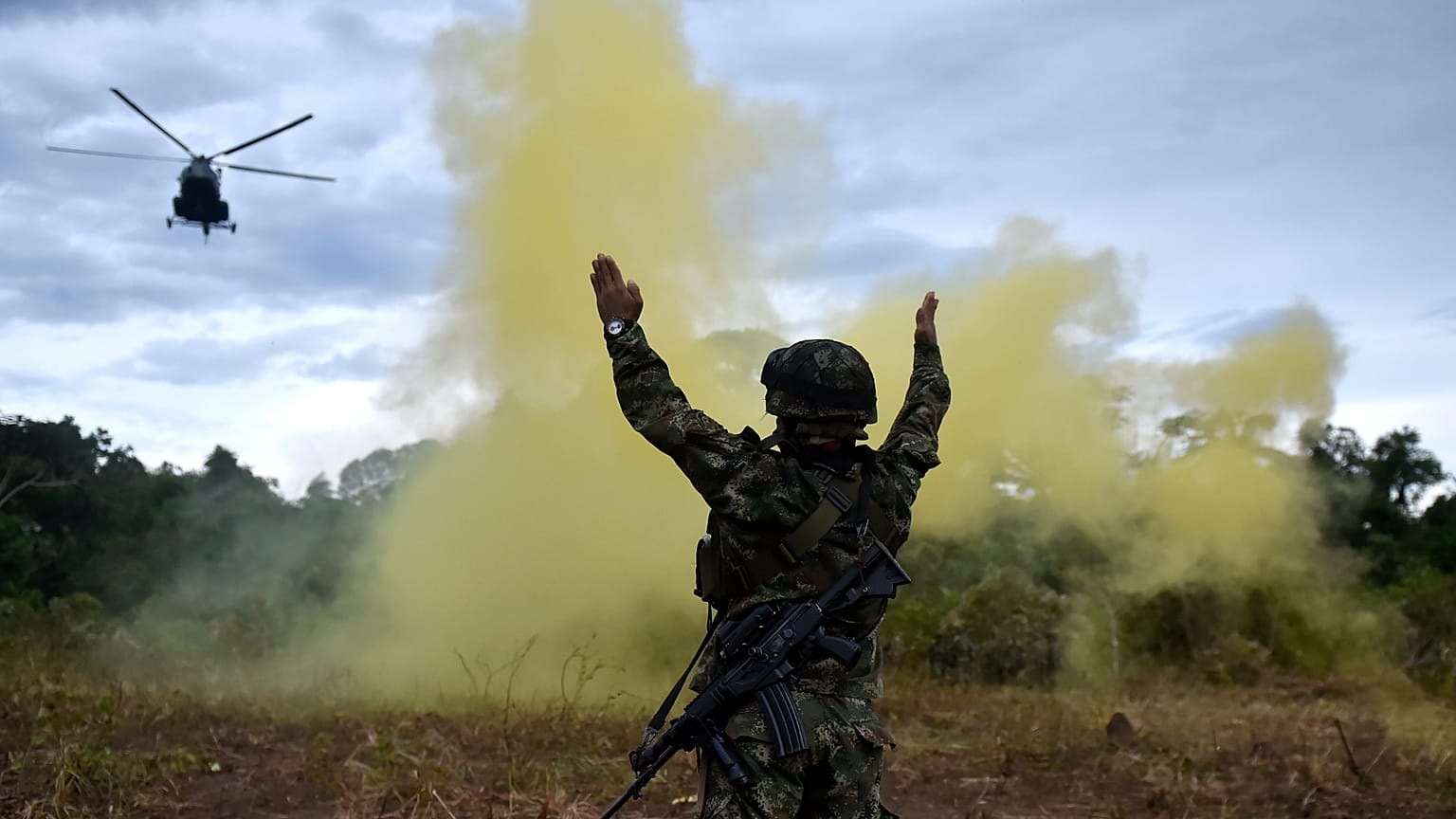 A soldier in Colombia working to catch those responsible for illegal deforestation.