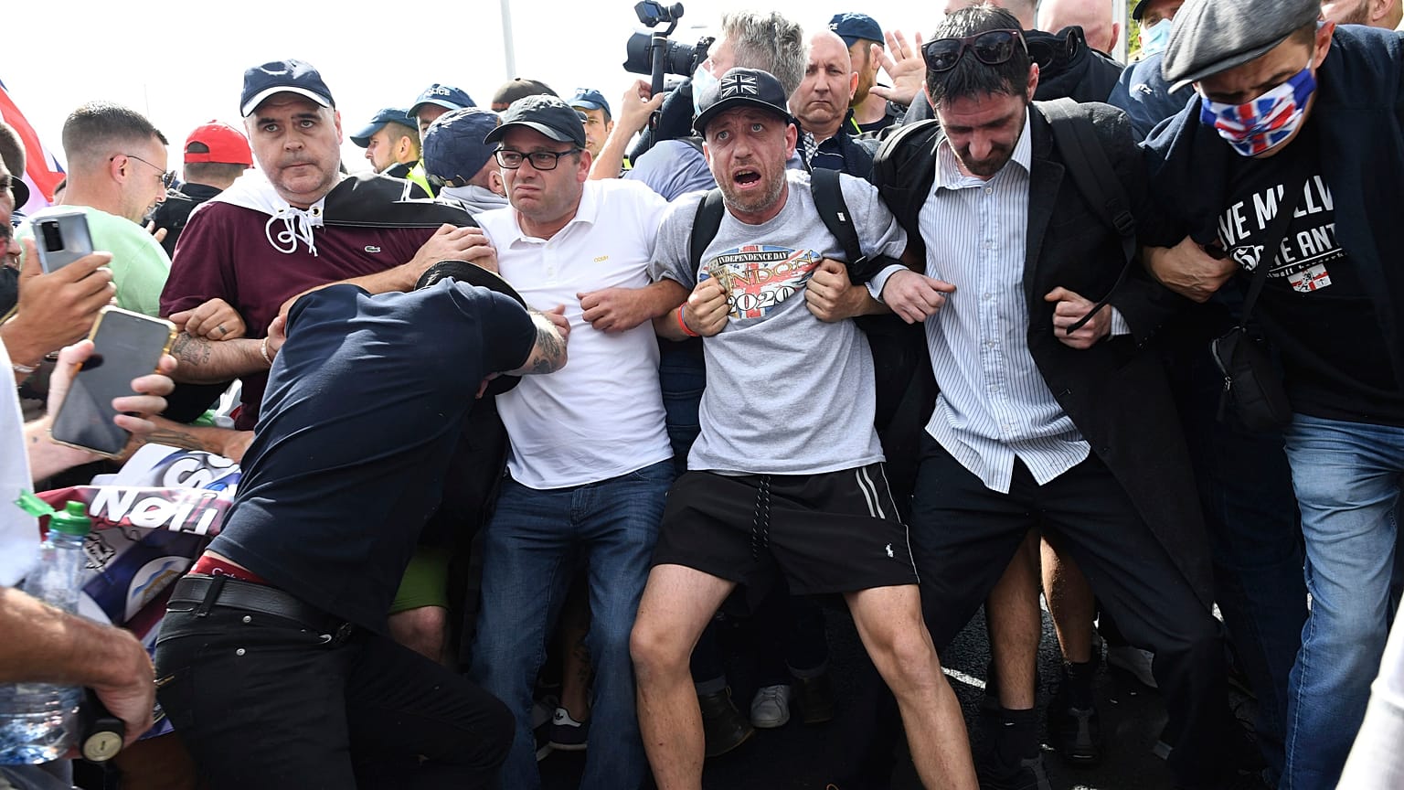 Anti-migrant protesters demonstrate against immigration and the journeys made by refugees crossing the Channel