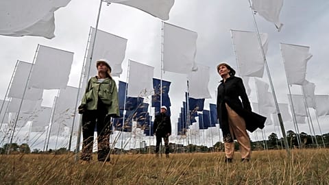 Luke Jerram's In Memoriam art installation outside the Queen Elizabeth Hospital in London, erected as a memorial to COVID-19 victims and as a tribute to NHS workers.