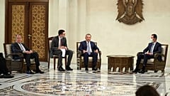 نائب رئيس الوزراء الروسي يوري بوريسوف ووزير الخارجية سيرغي لافروف يلتقيان بالرئيس السوري بشار الأسد في دمشق، 7 سبتمبر 2020.