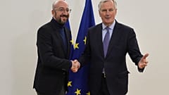 European Council President Charles Michel with Barnier in March 2020