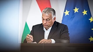 Orbán Viktor a visegrádi országok miniszterelnökeinek videokonferenciáján 2020. augusztus 19-én.