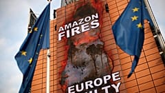 Bannière de Greepeace sur le bâtiment de la Commission européenne
