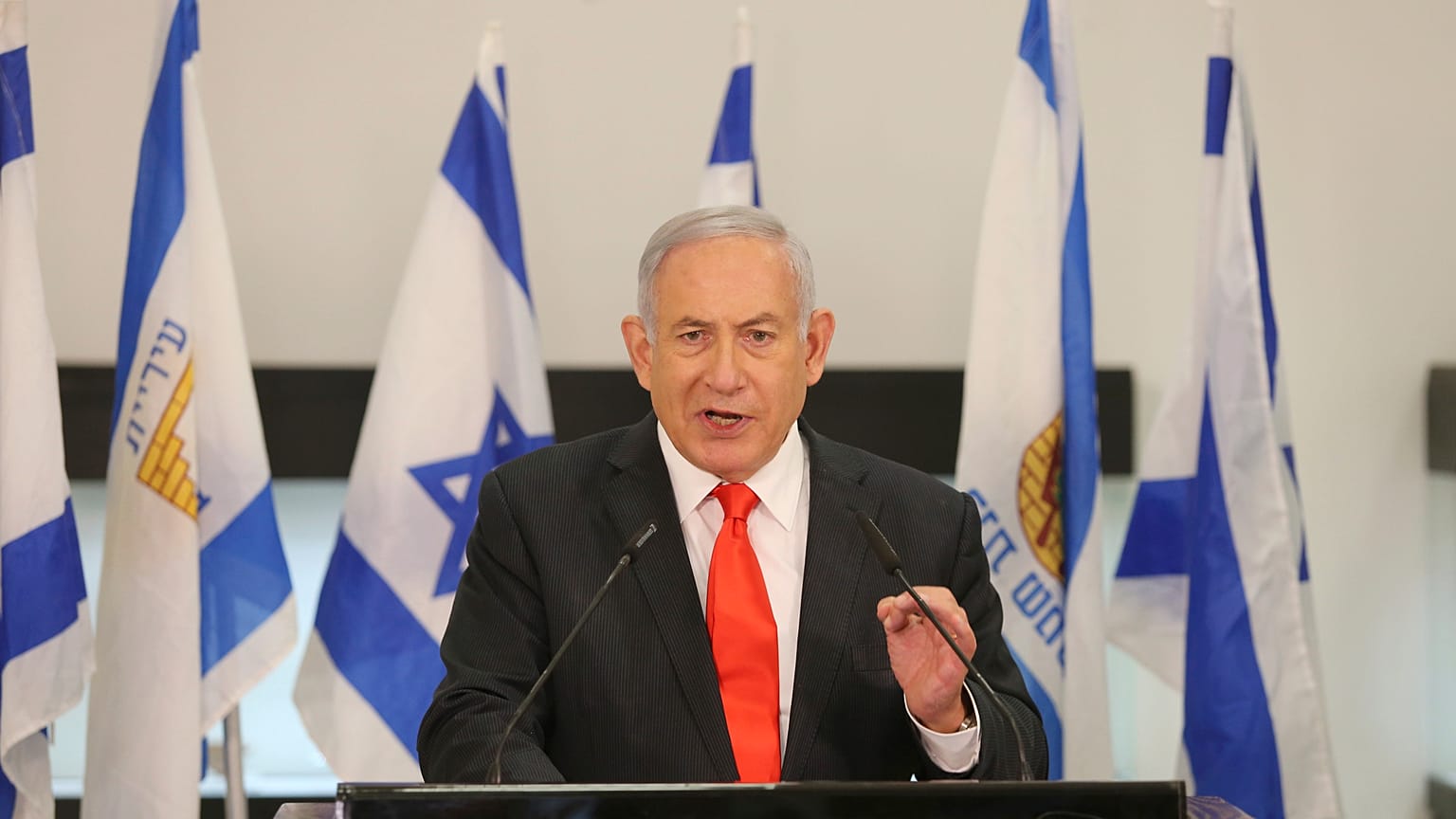 Israeli Prime Minister Benjamin Netanyahu speaks during his visit to the Israeli city of Beit Shemesh, near Jerusalem on Tuesday, Sept. 8, 2020. 