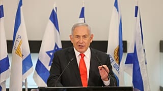 Israeli Prime Minister Benjamin Netanyahu speaks during his visit to the Israeli city of Beit Shemesh, near Jerusalem on Tuesday, Sept. 8, 2020. 