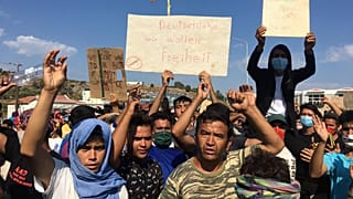 Migrants' protest at Lesbos island