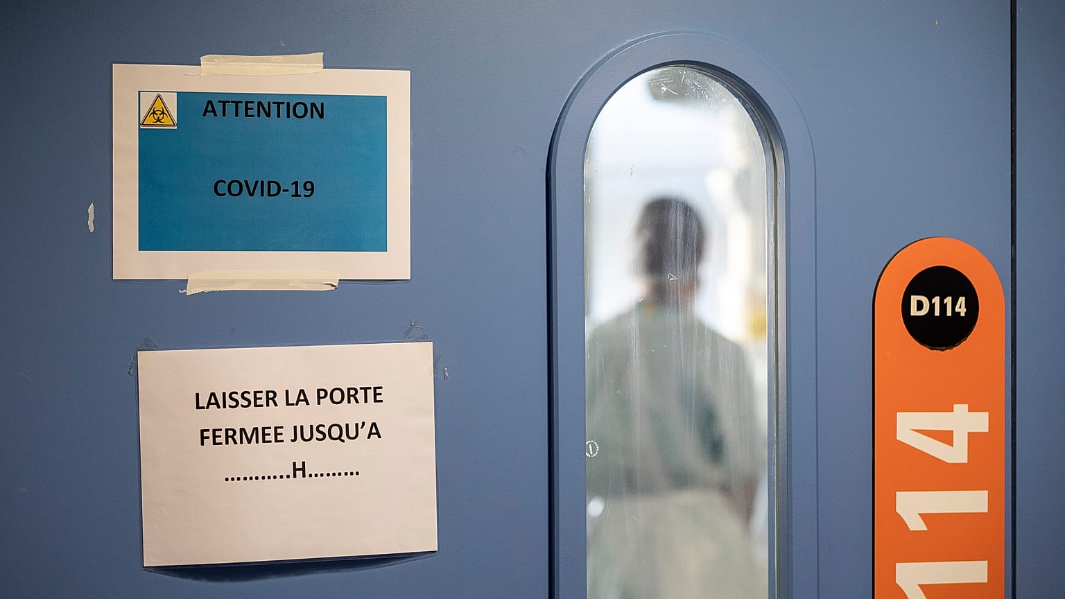 A nurse is seen in a COVID-19 area of the Nouvel Hospital Civil of Strasbourg, Eastern France, Tuesday, Sept.15, 2020.