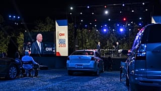Democratic presidential candidate Joe Biden participates in a CNN drive-in town hall moderated by Anderson Cooper in Moosic, Pa., on Sept. 17, 2020.